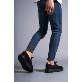 K&A Yüksek Taban Mevsimlik Keten Ayakkabı 009 Siyah (Siyah Taban)