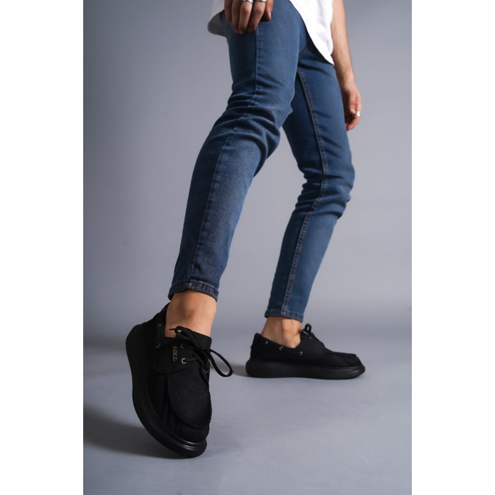 K&A Yüksek Taban Mevsimlik Keten Ayakkabı 009 Siyah (Siyah Taban)
