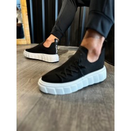 K&A Yüksek Taban Günlük Ayakkabı 1025 Siyah (Beyaz Taban)