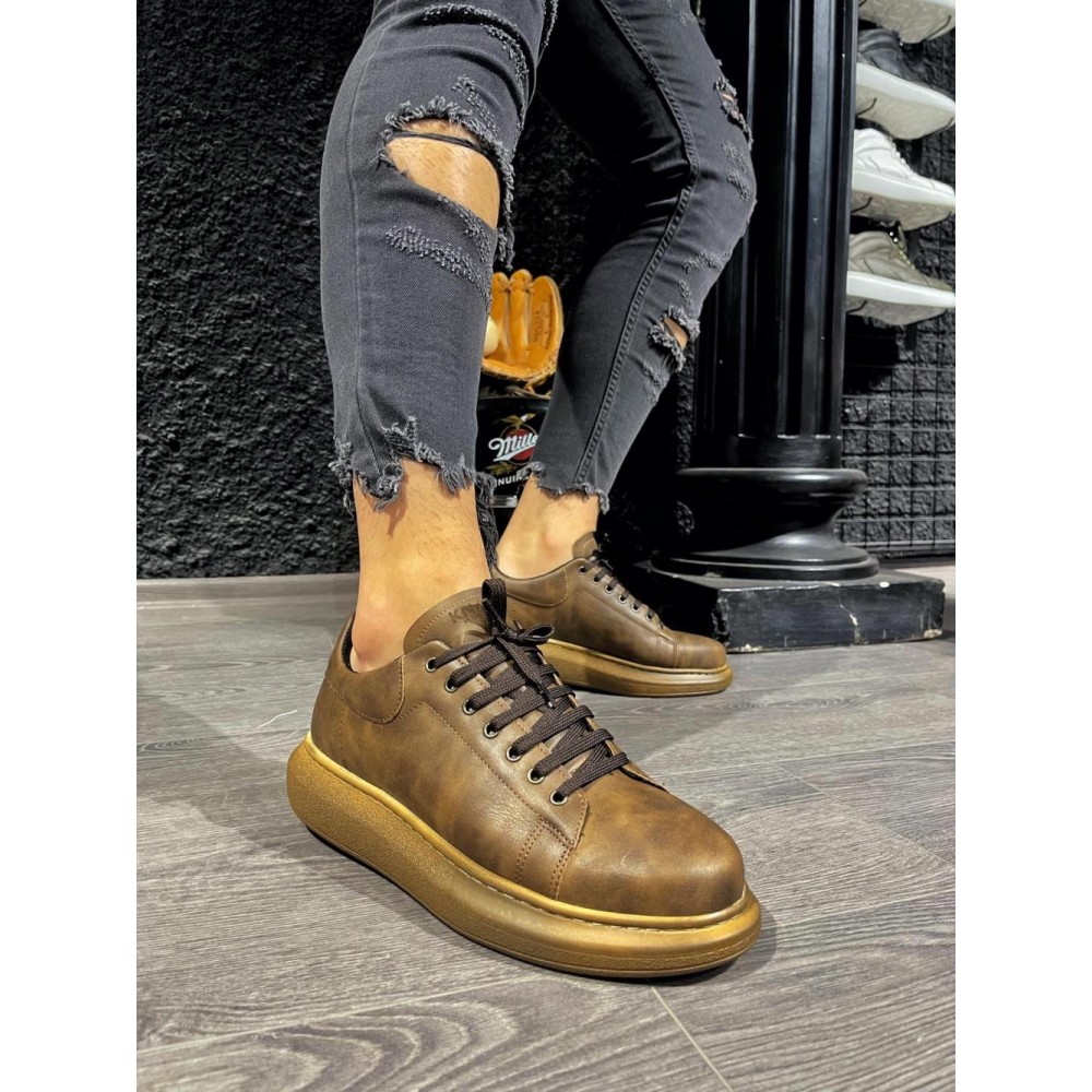 K&A Yüksek Taban Günlük Ayakkabı 044 Kahverengi (Kahverengi Taban)