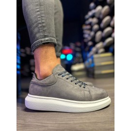 K&A Yüksek Taban Günlük Ayakkabı 044 Gri Süet (Beyaz Taban)