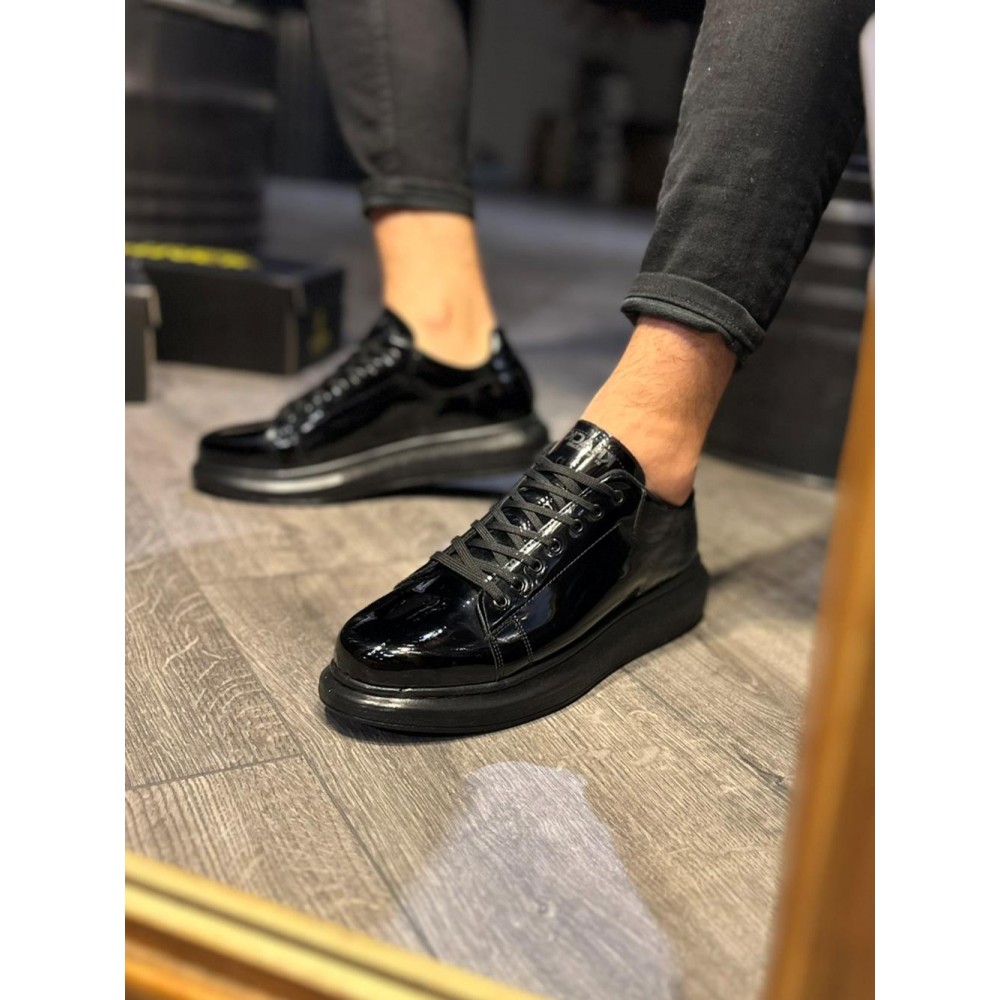 K&A Yüksek Taban Günlük Ayakkabı 044 Siyah Rugan (Siyah Taban)