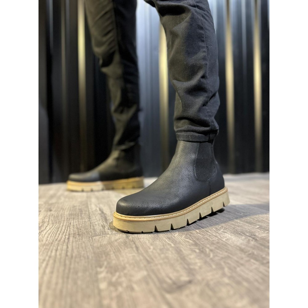 K&A Yüksek Taban Chelsea Bot 112 Siyah (Bej Taban)