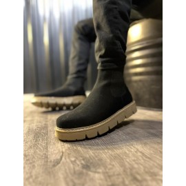 K&A Yüksek Taban Chelsea Bot 112 Siyah Süet (Bej Taban)