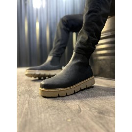 K&A Yüksek Taban Chelsea Bot 112 Siyah (Bej Taban)