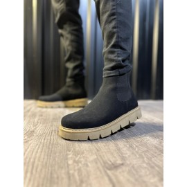 K&A Yüksek Taban Chelsea Bot 112 Siyah Süet (Bej Taban)