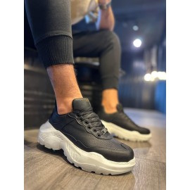 K&A Yüksek Taban Günlük Ayakkabı N75 Siyah (Beyaz Taban)