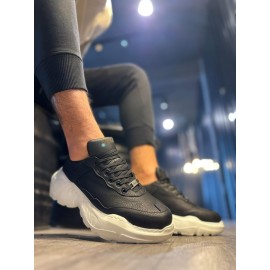 K&A Yüksek Taban Günlük Ayakkabı N75 Siyah (Beyaz Taban)