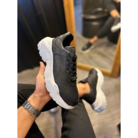 K&A Yüksek Taban Günlük Ayakkabı N75 Siyah (Beyaz Taban)