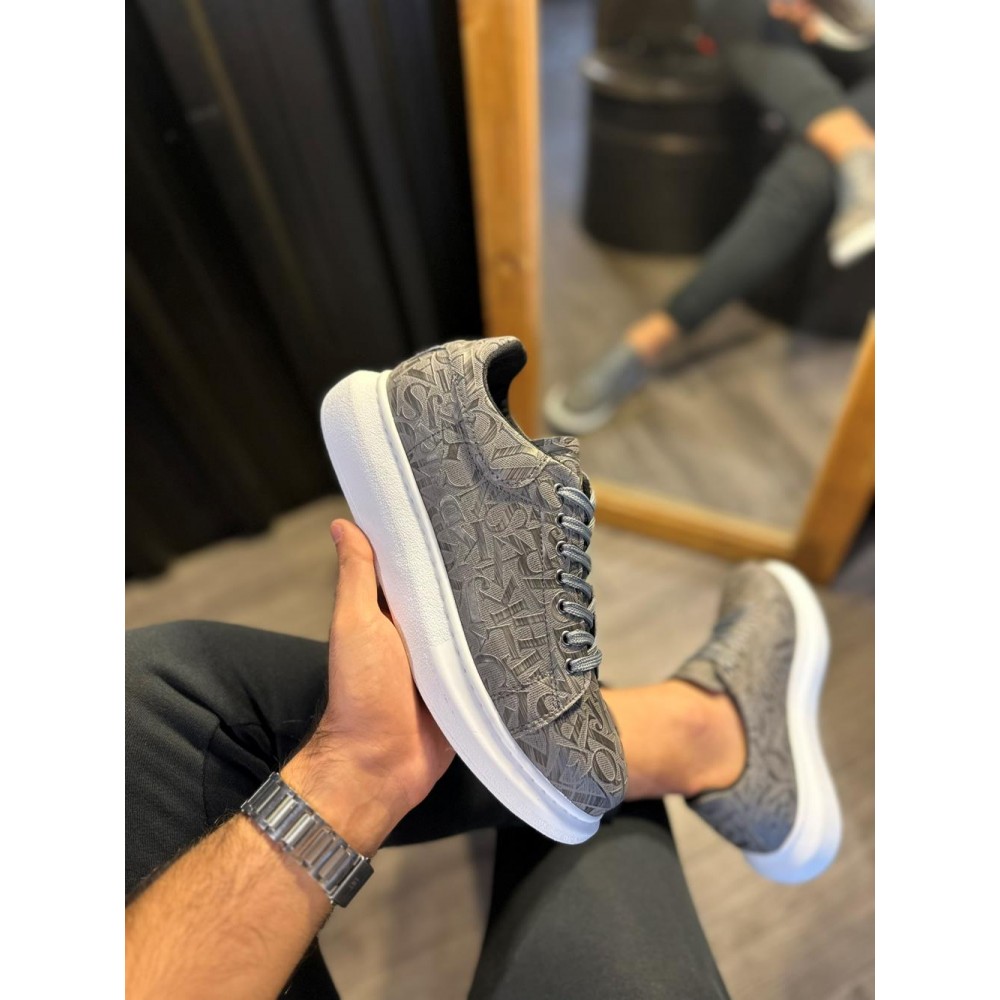 K&A Yüksek Taban Harf Desenli Günlük Ayakkabı 047 Gri