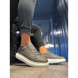 K&A Yüksek Taban Harf Desenli Günlük Ayakkabı 047 Gri