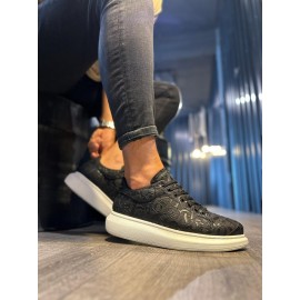 K&A Yüksek Taban Harf Desenli Günlük Ayakkabı 047 Siyah (Beyaz Taban)