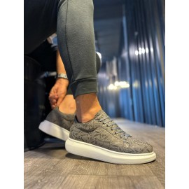 K&A Yüksek Taban Harf Desenli Günlük Ayakkabı 047 Gri