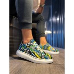 K&A Yüksek Taban Renkli Baskılı Günlük Ayakkabı 046 Sarı (Beyaz Taban)