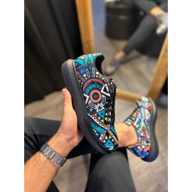K&A Yüksek Taban Renkli Baskılı Günlük Ayakkabı 046 Siyah (Siyah Taban)
