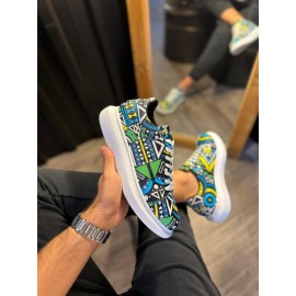 K&A Yüksek Taban Renkli Baskılı Günlük Ayakkabı 046 Sarı (Beyaz Taban)