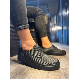 K&A Fitilli Desenli Günlük Ayakkabı 076 Siyah (Siyah Taban)