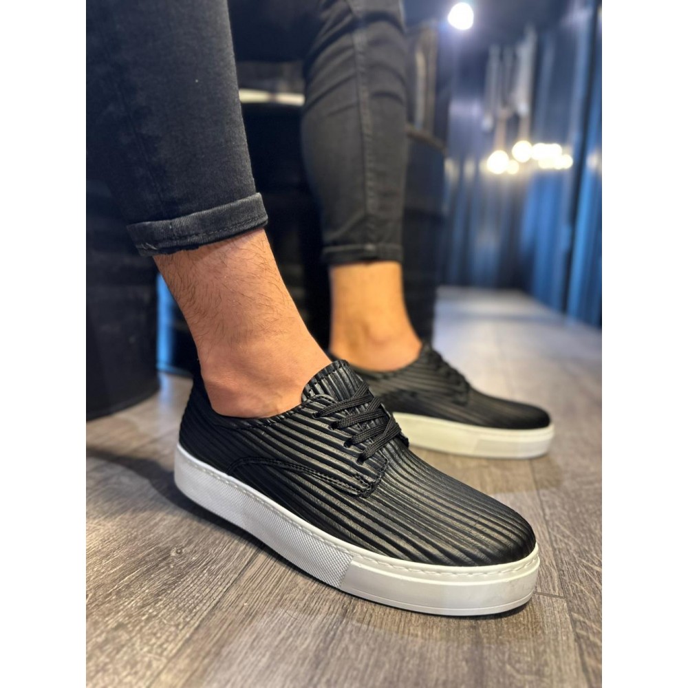 K&A Fitilli Desenli Günlük Ayakkabı 076 Siyah (Beyaz Taban)