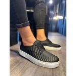 K&A Fitilli Desenli Günlük Ayakkabı 076 Siyah (Beyaz Taban)