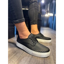 K&A Fitilli Desenli Günlük Ayakkabı 076 Siyah (Beyaz Taban)