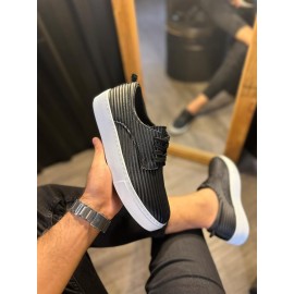 K&A Fitilli Desenli Günlük Ayakkabı 076 Siyah (Beyaz Taban)