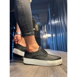 K&A Fitilli Desenli Günlük Ayakkabı 076 Siyah (Beyaz Taban)