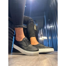K&A Fitilli Desenli Günlük Ayakkabı 076 Siyah (Beyaz Taban)