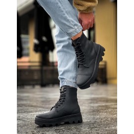 K&A Yüksek Taban Ayakkabı B-023 Siyah (Siyah Taban)