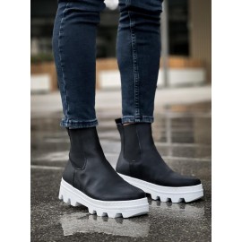 K&A Yüksek Taban Chelsea Bot 113 Siyah (Beyaz Taban)