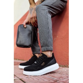 K&A Yüksek Taban Günlük Süet Ayakkabı 040 Siyah (Beyaz Taban)