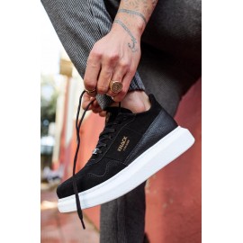 K&A Yüksek Taban Günlük Süet Ayakkabı 040 Siyah (Beyaz Taban)