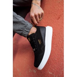 K&A Yüksek Taban Günlük Süet Ayakkabı 040 Siyah (Beyaz Taban)