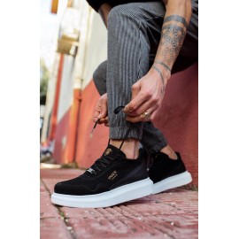 K&A Yüksek Taban Günlük Süet Ayakkabı 040 Siyah (Beyaz Taban)