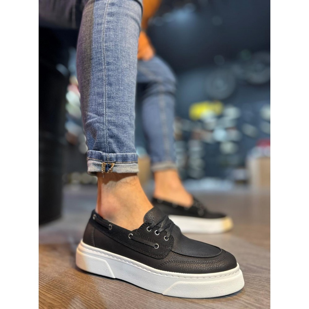 K&A Yüksek Taban Günlük Ayakkabı 700 Siyah (Beyaz Taban)