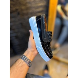 K&A Yüksek Taban Günlük Ayakkabı 700 Siyah Rugan (Beyaz Taban)