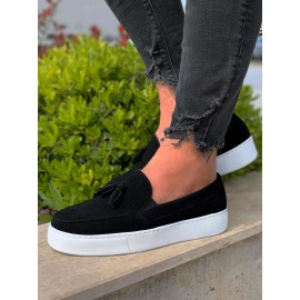 K&A Günlük Spor Klasik Ayakkabı 717 Siyah Süet (Beyaz Taban)