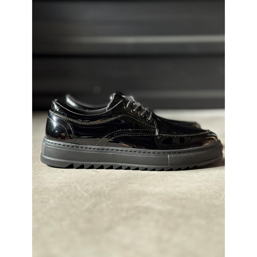 K&A Günlük Ayakkabı T12 Siyah Rugan (Siyah Taban)