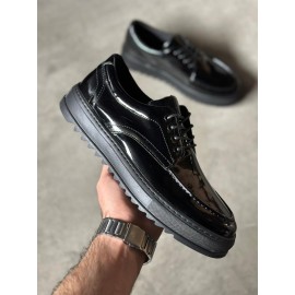 K&A Günlük Ayakkabı T12 Siyah Rugan (Siyah Taban)