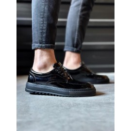 K&A Günlük Ayakkabı T12 Siyah Rugan (Siyah Taban)