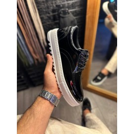 K&A Günlük Ayakkabı T12 Siyah Rugan (Beyaz Taban)