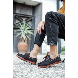 K&A Mevsimlik Keten Ayakkabı 008 Siyah (Taba Taban)