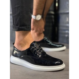 K&A Klasik Erkek Ayakkabı 001 Siyah Rugan (Beyaz Taban)