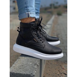 K&A Yüksek Taban Ayakkabı B-404 Siyah (Beyaz Taban)