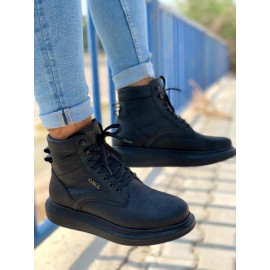 K&A Yüksek Taban Ayakkabı B-404 Siyah (Siyah Taban)