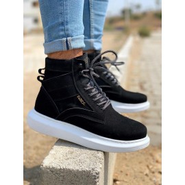 K&A Yüksek Taban Ayakkabı B-404 Siyah Süet (Beyaz Taban)