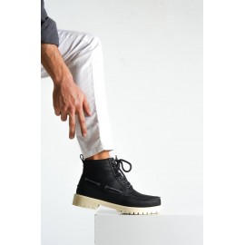 K&A Yüksek Taban Ayakkabı B-020 Siyah (Beyaz Taban)