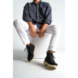 K&A Yüksek Taban Ayakkabı B-020 Siyah (Beyaz Taban)