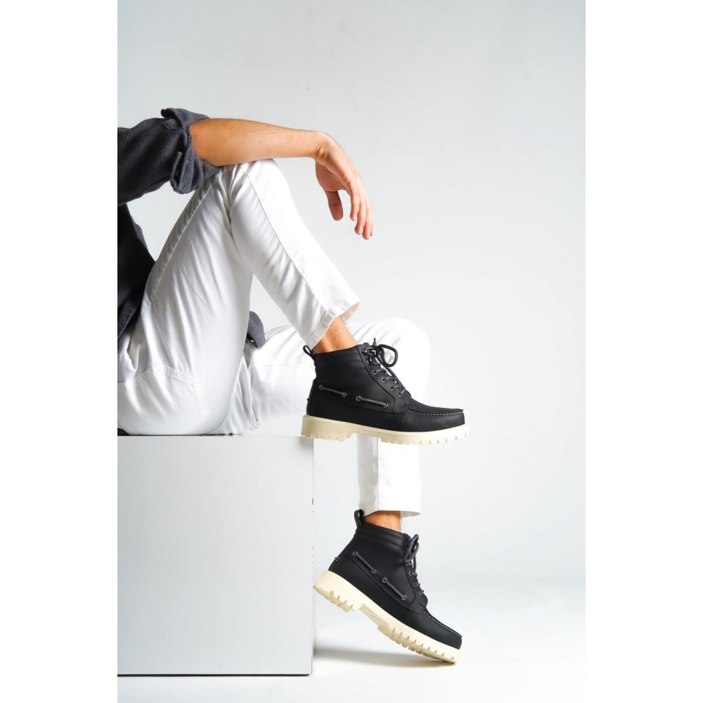 K&A Yüksek Taban Ayakkabı B-020 Siyah (Beyaz Taban)