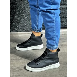 K&A Yüksek Taban Ayakkabı C-030 Siyah (Beyaz Taban)