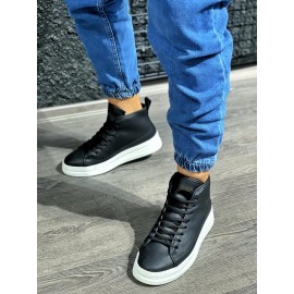 K&A Yüksek Taban Ayakkabı C-030 Siyah (Beyaz Taban)